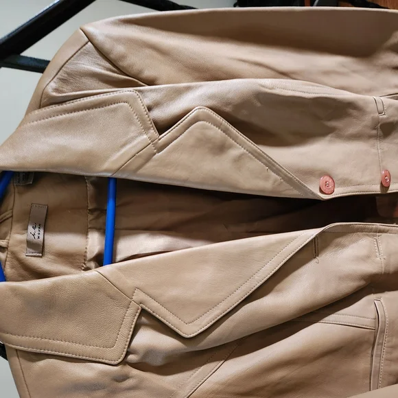 Tan Leather Jacket with Button Details - Picture 1 of 6